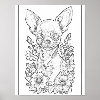 Chihuahua With Spring Flowers Colouring Page Poste Poster