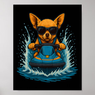 Chihuahua With Sungles Animal Jet Ski Rider Summer Poster