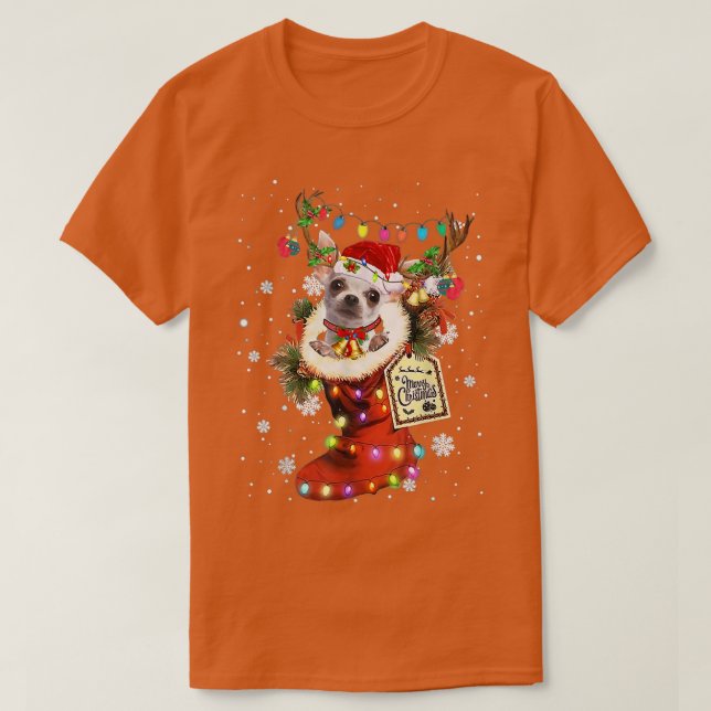 Chihuahua Xmas Boot Christmas Sock Winter Snow  T-Shirt (Design Front)