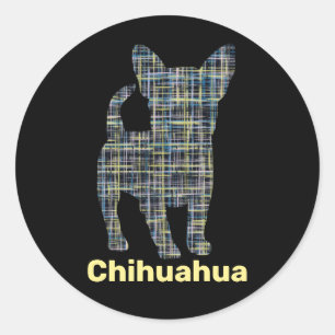 Chihuahua Yellow & Black Grid Line Classic Round Sticker