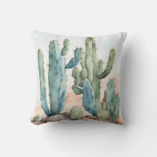 Chihuahuan Charm   Watercolor Cactus Decorative Cushion