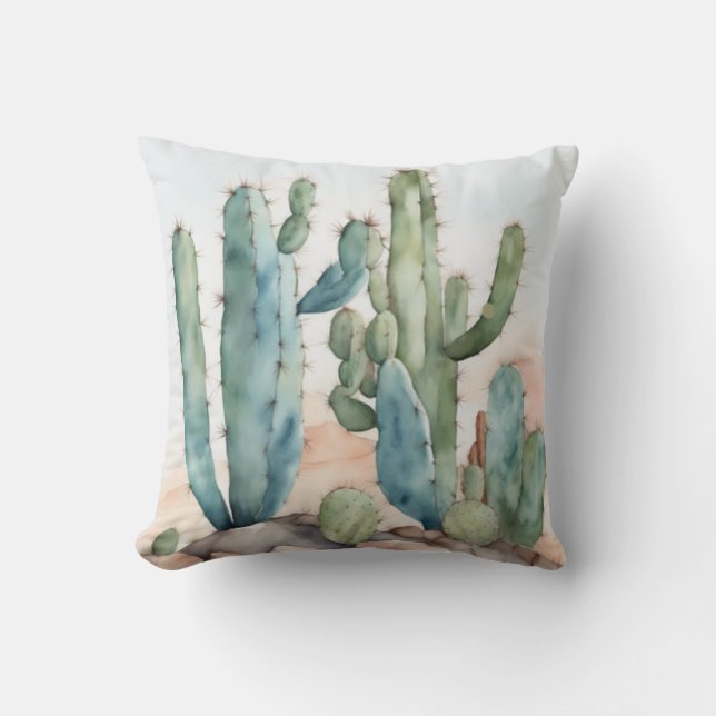 Chihuahuan Charm | Watercolor Cactus Decorative Cushion (Front)