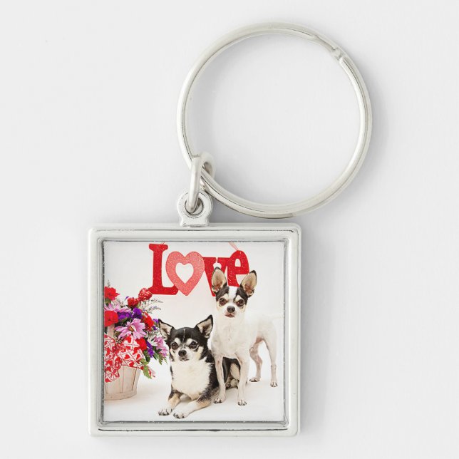 Chihuahua's, Flowers and Love Key Ring (Front)