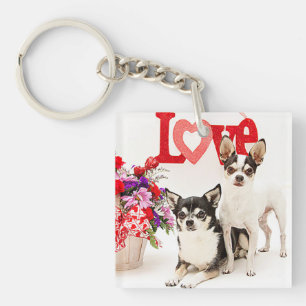 Chihuahua's, Flowers and Love Key Ring