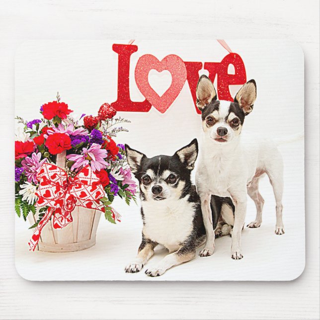 Chihuahua's, Flowers and Love Mouse Pad (Front)