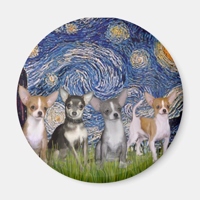 Chihuahuas (four) - Starry Night Magnet (Front)