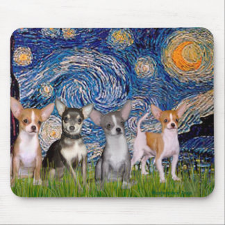 Chihuahuas (four) - Starry Night Mouse Pad