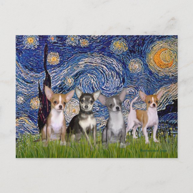 Chihuahuas (four) - Starry Night Postcard (Front)
