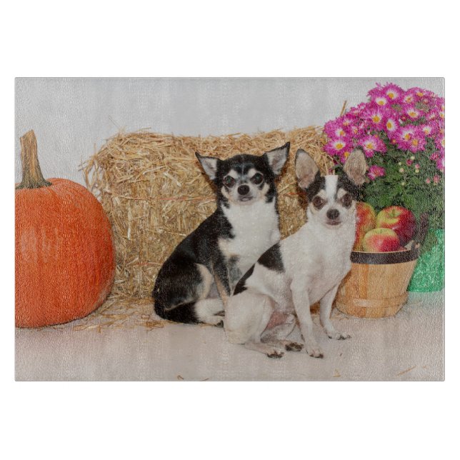 Chihuahua's in the fall cutting board (Front)