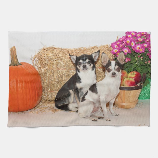 Chihuahua's in the fall tea towel (Horizontal)