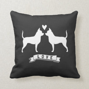 Chihuahuas Love - Dog Silhouettes w/ Heart Cushion