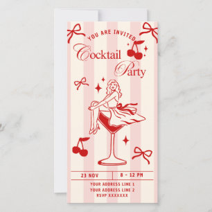 Chik Red & Pink Retro Bow girls Cocktail party Holiday Card