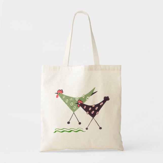Chikens, run! folk art tote bag (Front)