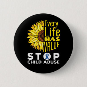 Child Abuse Awareness Sunflower Every Life Value 6 Cm Round Badge