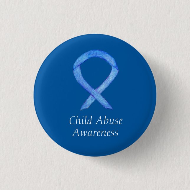 Child Abuse Blue Awareness Ribbon Custom Pin (Front)