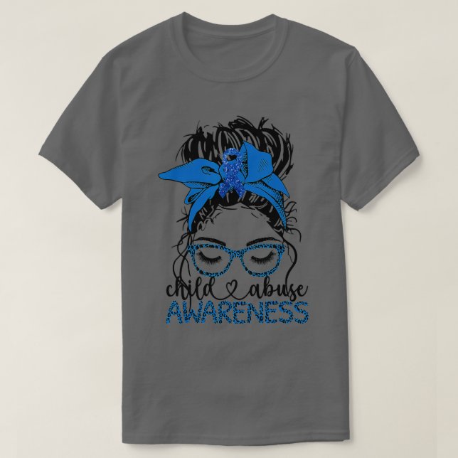 Child Abuse Prevention Awareness Leopard Messy Hai T-Shirt (Design Front)