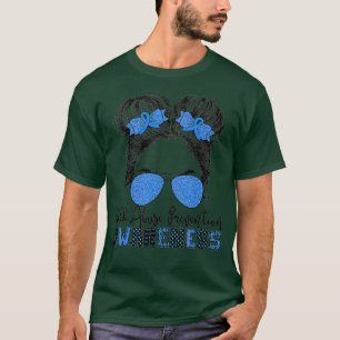 Child Abuse Prevention awareness messy hair bun fo T-Shirt