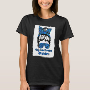 Child Abuse Prevention Awareness Messy Hair Bun Pr T-Shirt