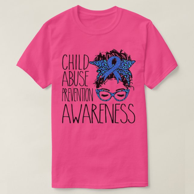Child Abuse Prevention awareness messy hair bun  - T-Shirt (Design Front)