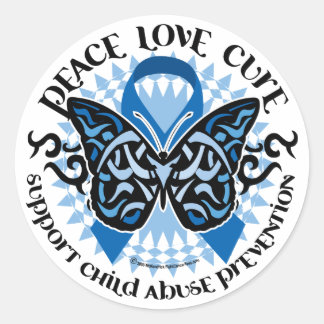 Child Abuse Prevention Butterfly Tribal Classic Round Sticker