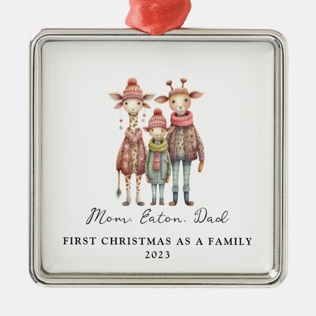 Child Adoption First Christmas As a Family Giraffe Metal Tree Decoration (Front)