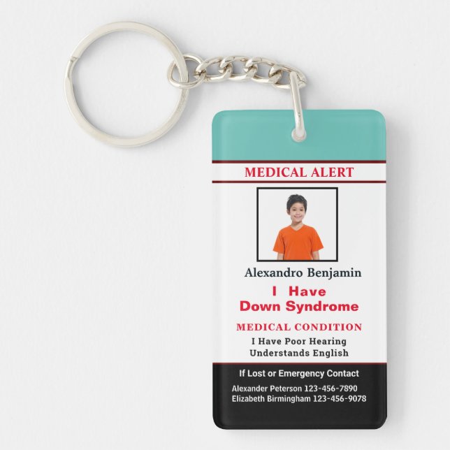 Child Adult Medical Alert ID Identification Card Key Ring (Front)