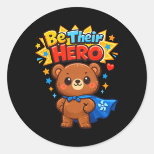 Child Advocacy Be Hero Superhero Bear Blue Classic Round Sticker