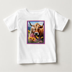 Child And Pet Highland Cow Having Cuddles, Baby T-Shirt