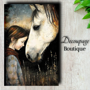 Child and White Horse Decoupage Tissue Paper