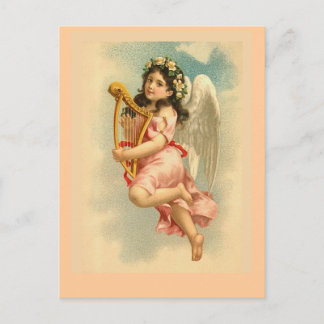 "Child Angel with Harp" Vintage Postcard