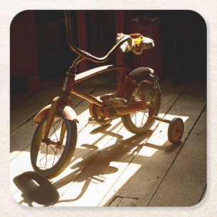 Child bicycle at the former grist mill square paper coaster