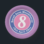 Child Birthday Party Celebration with Age Paper Plate<br><div class="desc">Commemorate a 8th birthday with a paper plate which is decorated with the name of the recipient,  as well as their age,  and date of birth.</div>