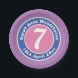 Child Birthday Party Celebration with Age Paper Plate<br><div class="desc">Commemorate a 7th birthday with a paper plate which is decorated with the name of the recipient,  as well as their age,  and date of birth.</div>