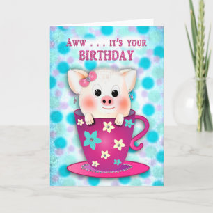 Child Birthday Sweet Baby Piggy in Coffee Cup Card