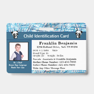 Child Boy Girl ID Identification Personalise Card Badge