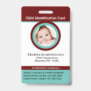 Child Boy Girl Photo ID Identification Card Badge