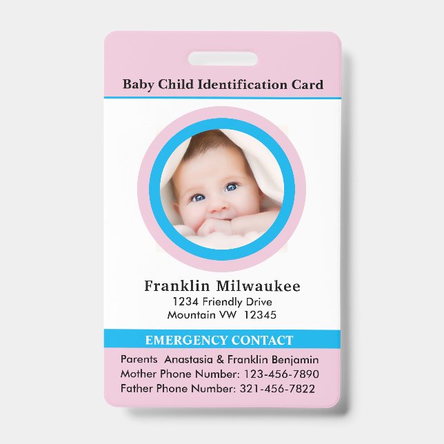 Child Boy Girl Photo ID Identification Card Badge (Front)