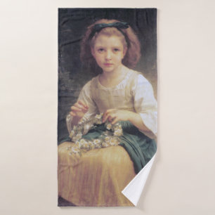 Child Braiding a Crown, Bouguereau Bath Towel