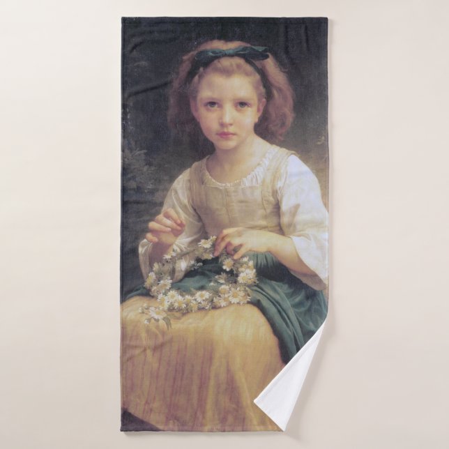 Child Braiding a Crown, Bouguereau Bath Towel (Bath Towel)
