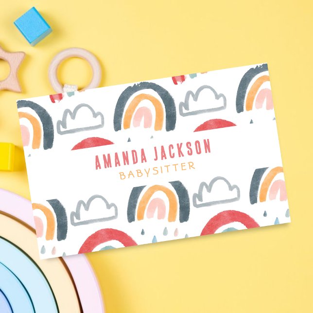 Child care Babysitting Kids Cute Rainbow  Business Card (Creator Uploaded)