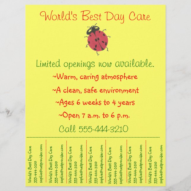Child care flyer / day care flyer w/ tear-off info (Front)