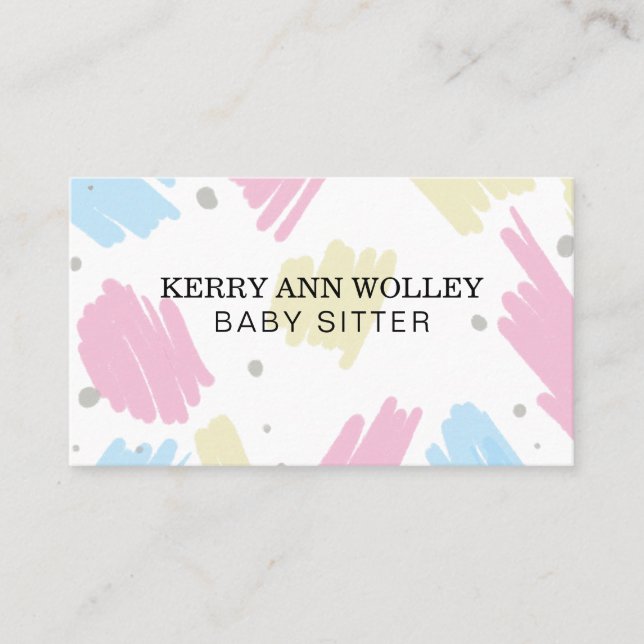 Child Care Nanny Babysitter Colorful Funky Cool Business Card (Front)