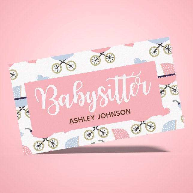 Child Care Nanny Babysitter Cute Stroller Pattern Business Card (Creator Uploaded)