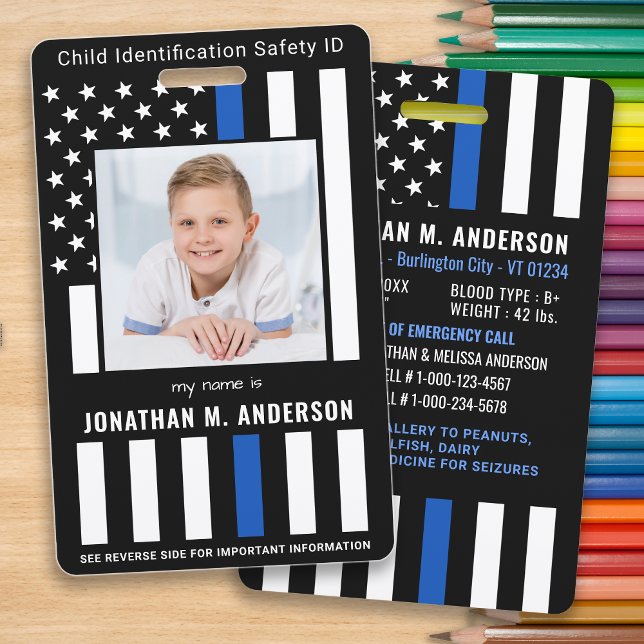 Child Emergency ID Police Blue Flag Kids Photo  ID Badge (Creator Uploaded)