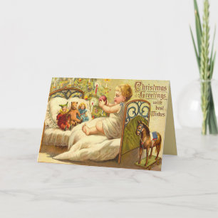 Child enjoying christmas gifts holiday card