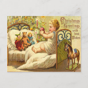 Child enjoying christmas gifts holiday postcard