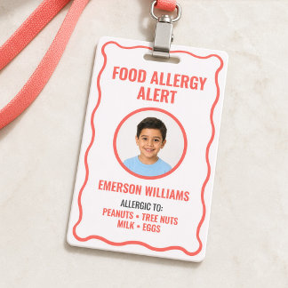 Child Food Allergy Medical Alert ID Badge