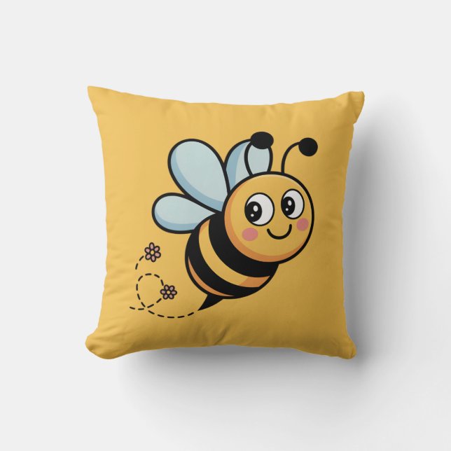 Child-Friendly Bee Mascot with Dotted Trail Cushion (Front)