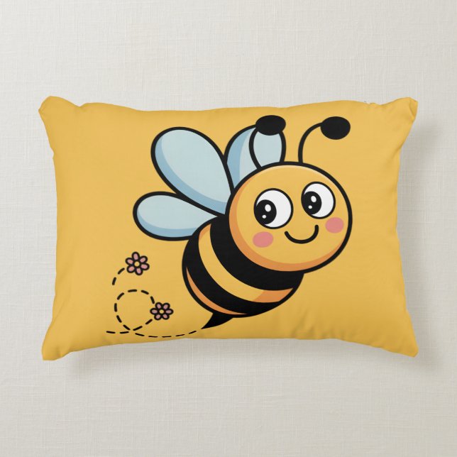 Child-Friendly Bee Mascot with Dotted Trail Decorative Cushion (Front)