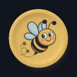 Child-Friendly Bee Mascot with Dotted Trail Paper Plate<br><div class="desc">Bring a buzz of happiness to your next celebration with this adorable cartoon bumblebee illustration. Featuring a friendly,  smiling bee with rosy cheeks and a playful dotted flight path,  this design is perfect for creating a cohesive look for "Bee-day" parties,  baby showers,  or nursery decor.</div>
